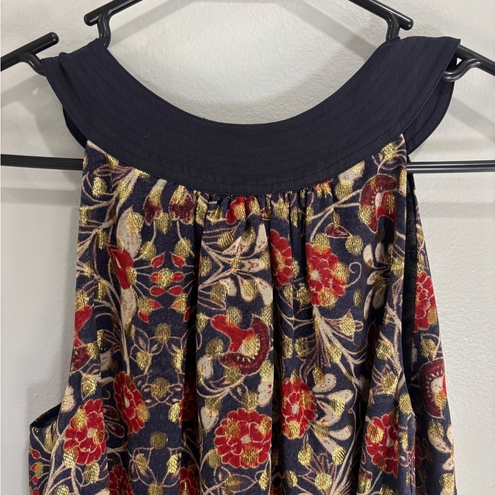 Tory Burch Silk Floral Gold Metallic Halter Top Blouse Size 4 Business casual - Picture 2 of 9